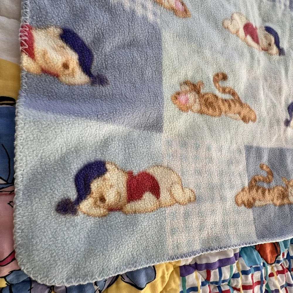 2 Vtg 1995 Disney Winnie The Pooh Baby Crib‎ Blanket Nursery Quilt Fleece USA